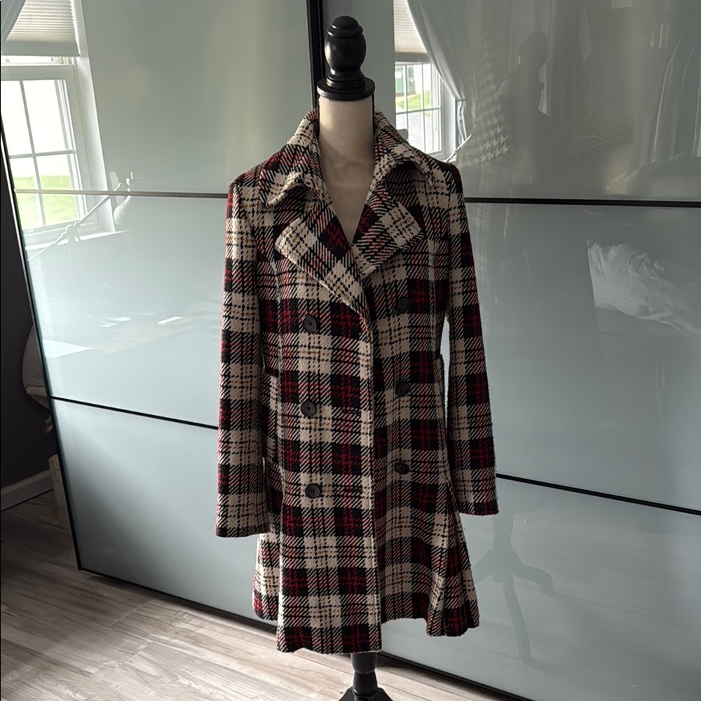 Tommy Hilfiger Black and Red Plaid Coat